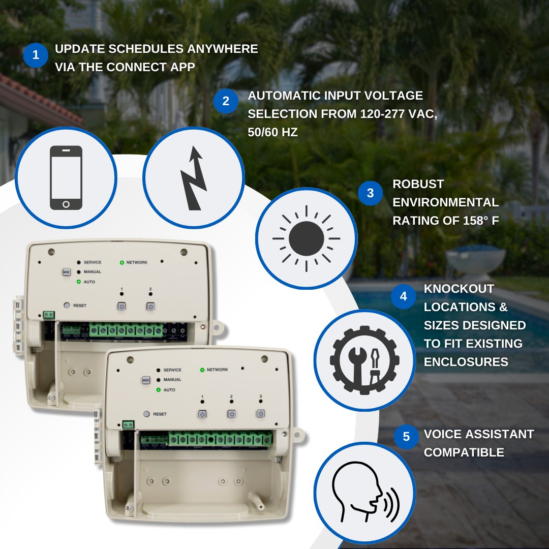 WiFi Pool Controller 120-277 VAC 3 Circuit 2-SPDT/1DPDT with SPDT - PE733P