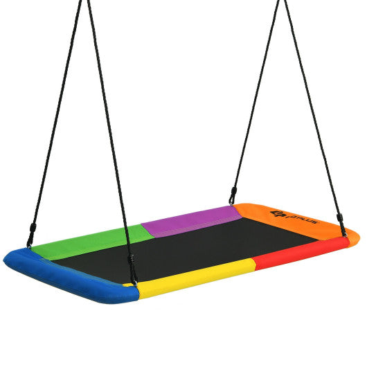 60 Inches Platform Tree Swing Outdoor with 2 Hanging Straps-Multicolor