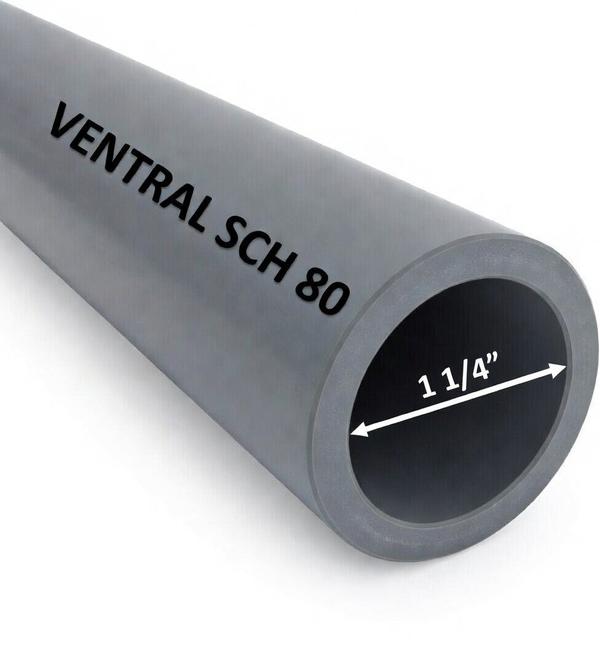 VENTRAL Schedule 80 PVC Pipe 1 1/4 Inch (1.66 OD), Grey, Cut Lengths for Industrial, Plumbing, Chemical, High-pressure