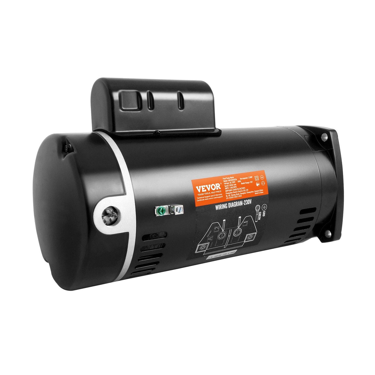 2 HP Pool Pump Motor, 56Y Frame, 230V (7.8 Amps) 3450 RPM, 60Hz, 1.3 Service Factor, 50μF/250V Capacitor, CCW Rotation Square Flange Replacement Motor