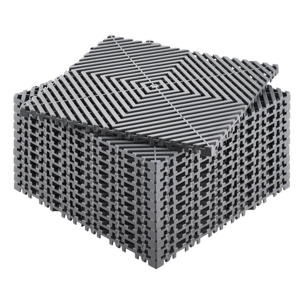 Interlocking Drainage Mat, 12'x12' Modular Cushion Durable PP Material, 12 Pcs Splicing Drainage Mats, Non-Slip Drainage Floor Tile and Shower Mat, for Garage, Garden, Kitchen&Outdoor, Grey