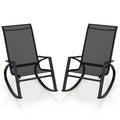 2 Pieces Patio Rocking Chairs Outdoor Sling Fabric Rockers with Ergonomic Backrest and Seat-Black
