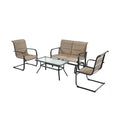 4 Pieces Outdoor Patio Furniture Set with Padded Glider Loveseat and Coffee Table-Brown