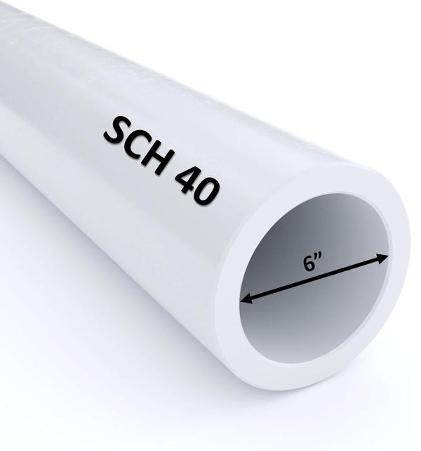 VENTRAL Schedule 40 PVC Pipe 6 Inch (6.625 OD), White, Cut Lengths for Plumbing, Landscape, Irrigation