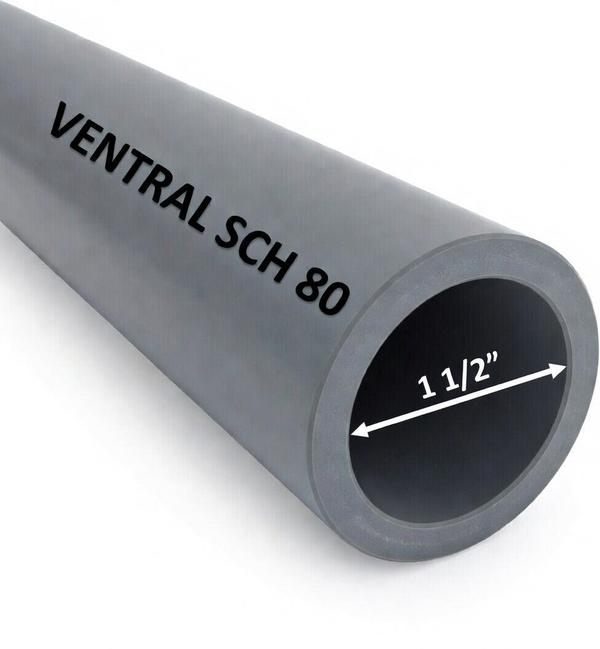 VENTRAL Schedule 80 PVC Pipe 1 1/2 Inch (1.9 OD), Grey, Cut Lengths for Industrial, Plumbing, Chemical, High-pressure