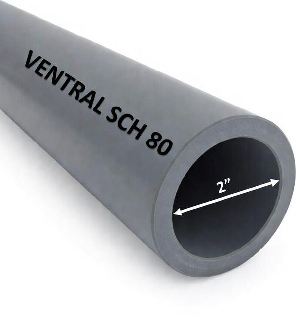 VENTRAL Schedule 80 PVC Pipe 2 Inch (2.375 OD), Grey, Cut Lengths for Industrial, Plumbing, Chemical, High-pressure
