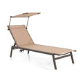 Outdoor Chaise Lounge Chair with Sunshade and 6 Adjustable Position-Brown