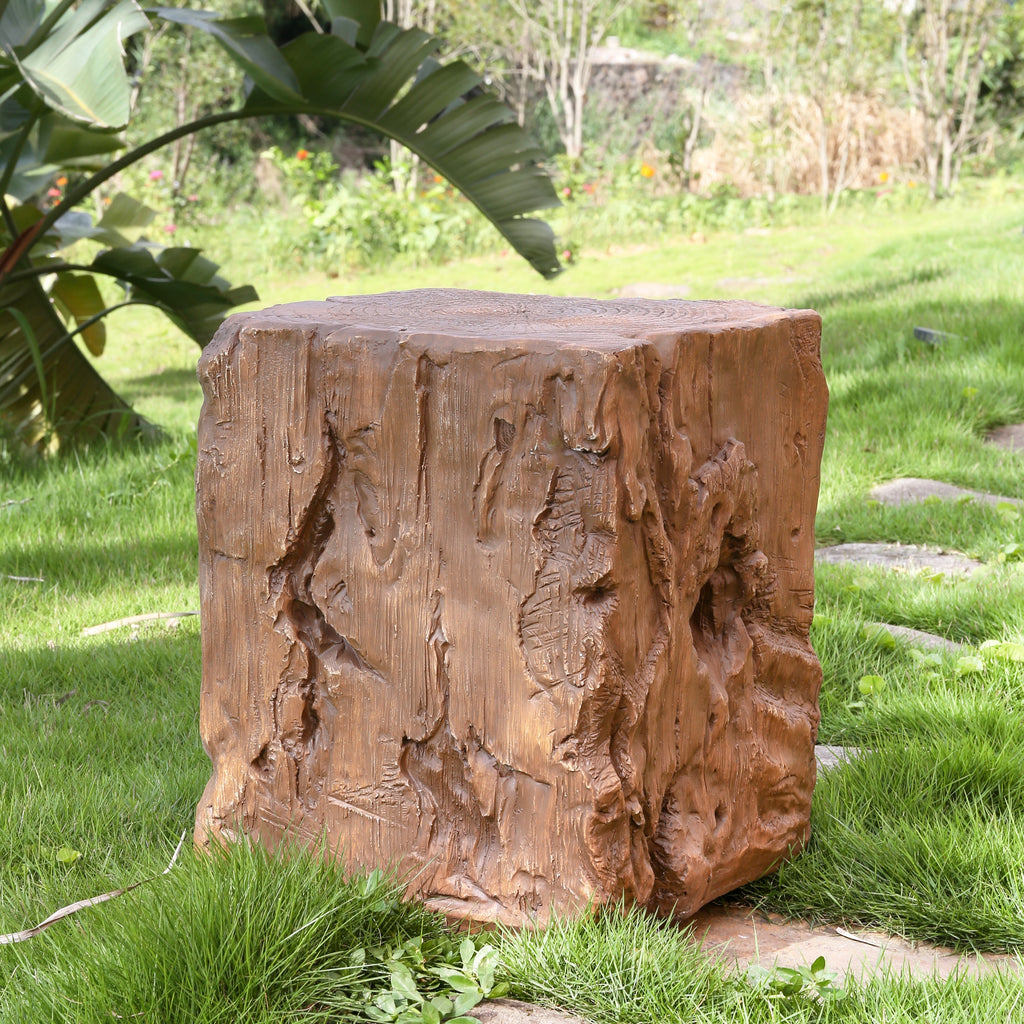 Amira Outdoor and Indoor Stump Shape MGO Side Table Brown Finish