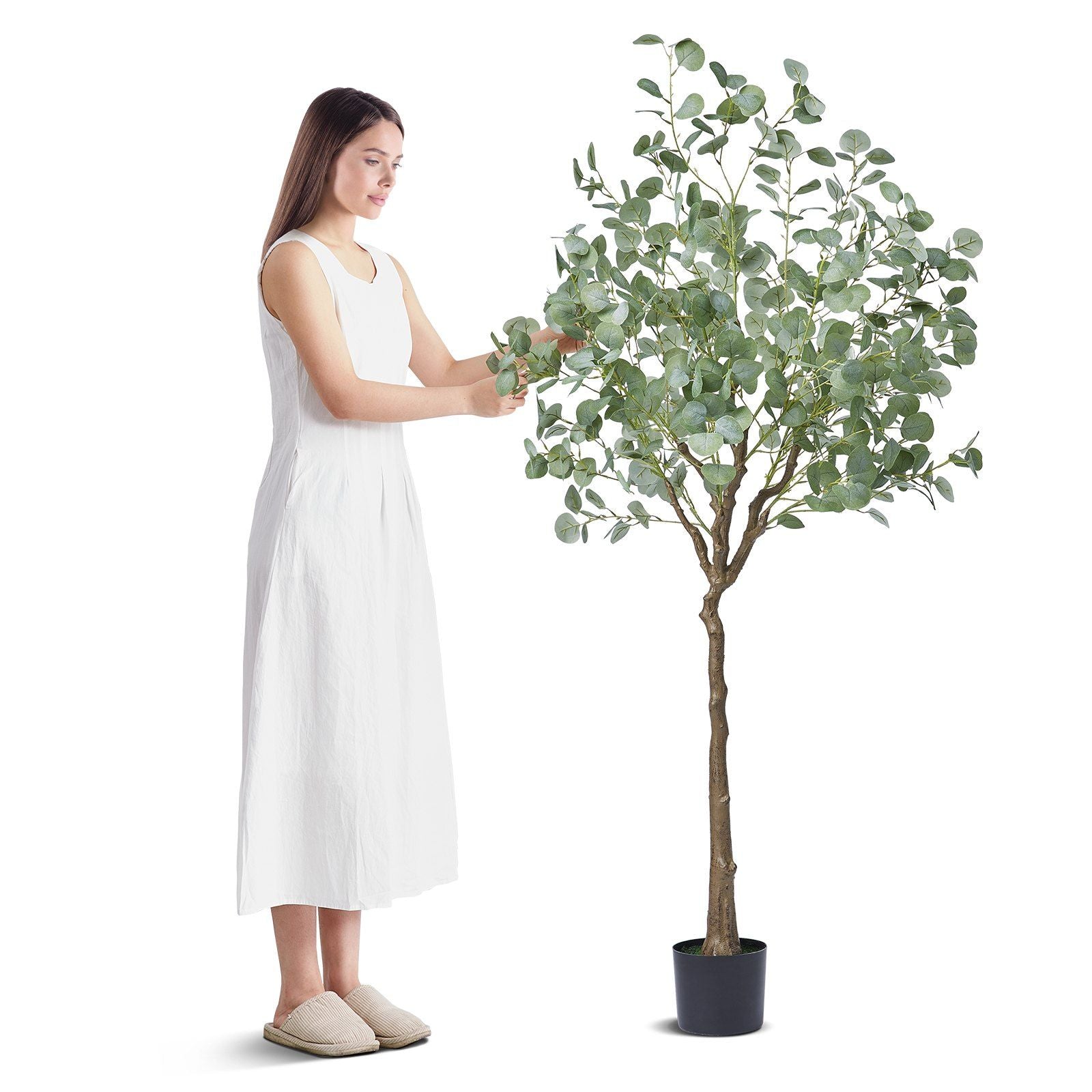 Artificial Eucalyptus Tree, 6 FT Tall Faux Plant, Secure PE Material & Anti-Tip Tilt Protection Low-Maintenance Plant, Lifelike Green Fake Potted Tree for Home Office Decor Indoor Outdoor