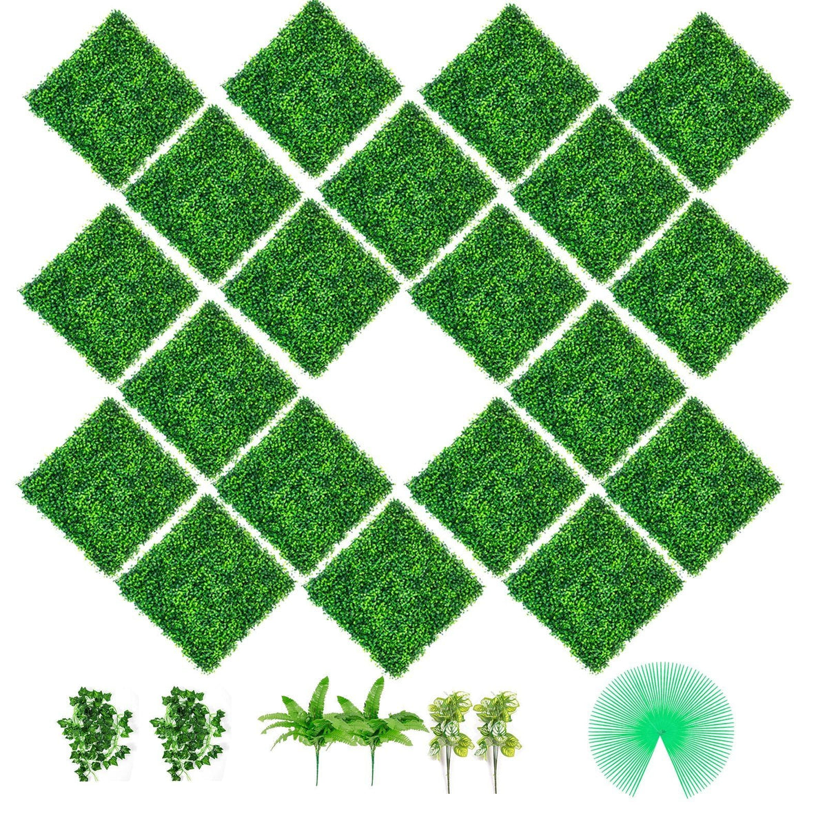 Artificial Boxwood Panel UV 24pcs Boxwood Hedge Wall Panels Artificial Grass Backdrop Wall 20" X 20" 4 cm Green Grass Wall Fake Hedge for Decor Privacy Fence Indoor Outdoor Garden Backyard