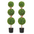 Artificial Topiaries Boxwood Trees, 48 inch Tall (2 Pieces), 3 Ball-Shape Faux Topiaries Plant with Planters, Green Feaux Plant w/ Replaceable Leaves & Port for Decorative Indoor/Outdoor/Garden