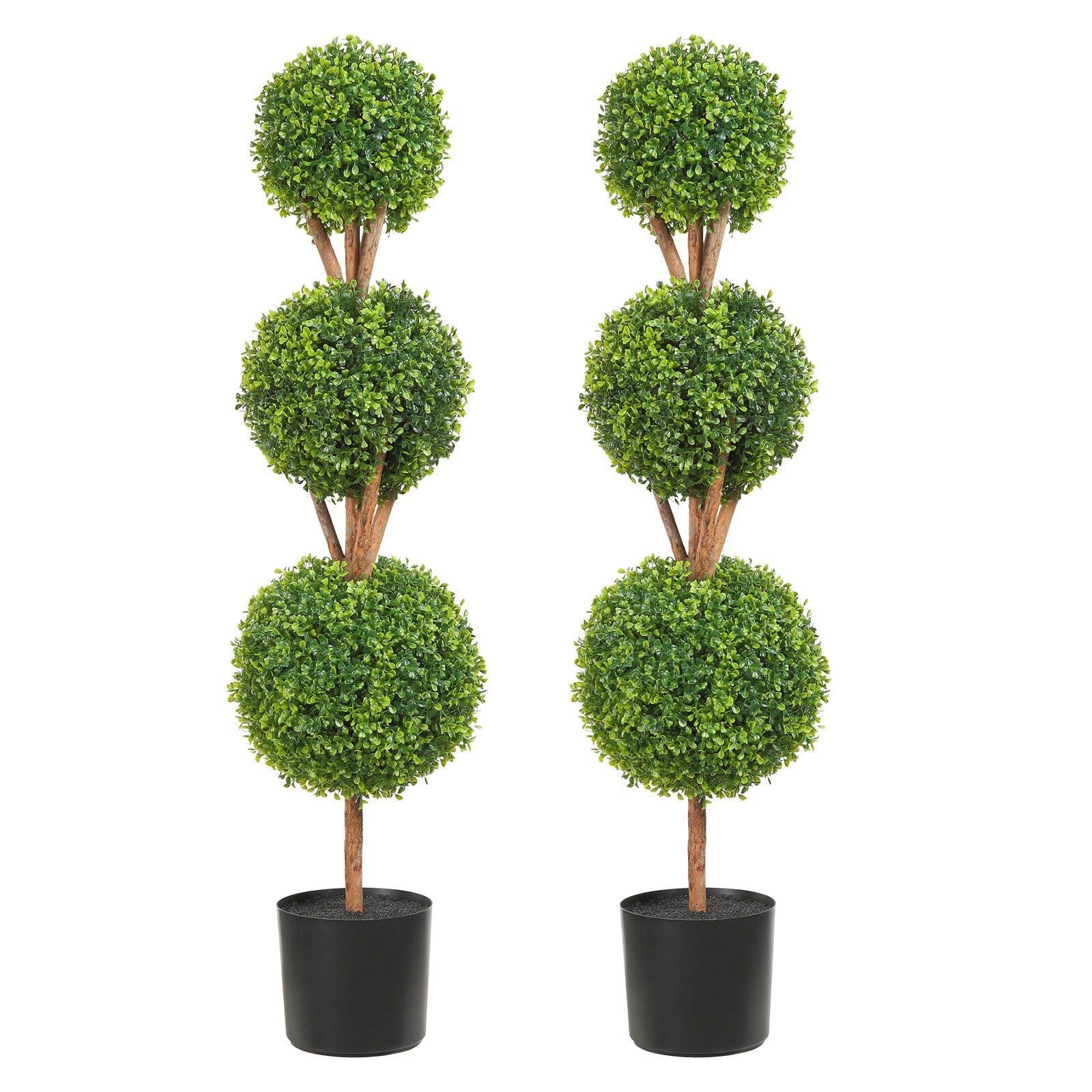 Artificial Topiaries Boxwood Trees, 48 inch Tall (2 Pieces), 3 Ball-Shape Faux Topiaries Plant with Planters, Green Feaux Plant w/ Replaceable Leaves & Port for Decorative Indoor/Outdoor/Garden