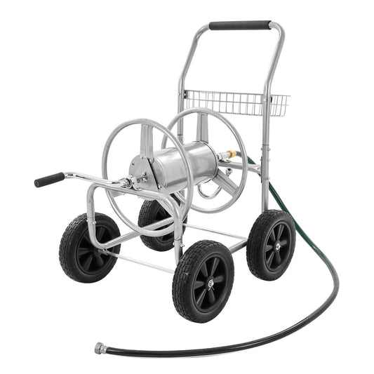 Hose Reel Cart, Hold Up to 300 ft of 5/8'' Hose, Garden Water Hose Carts Mobile Tools with 4 Wheels, Heavy Duty Powder-coated Steel Outdoor Planting with Storage Basket, for Garden, Yard, Lawn