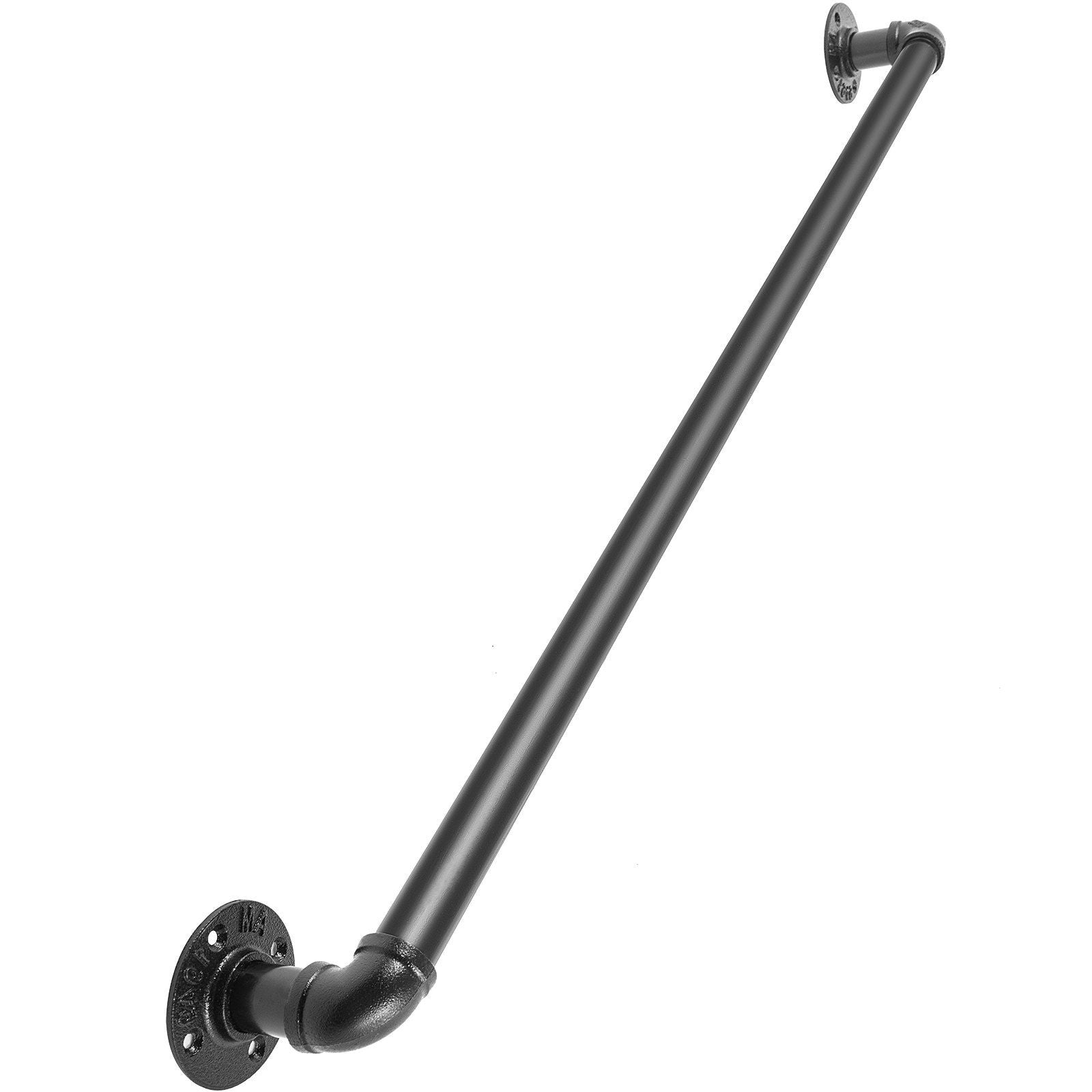 Pipe Stair Handrail, 3FT Staircase Handrail, 440LBS Load Capacity Carbon Steel Pipe Handrail, Industrial Pipe Handrail with Wall Mount Support, Round Corner Wall Handrailings for Indoor, Outdoor