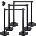 6 PCS Black Stanchion Posts Stainless Steel Stanchion Queue Post Black Belt Retractable 36In for Both Indoor and Outdoor use.