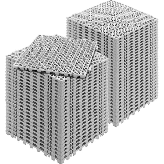 Interlocking Tile 55PCS Grey, Drainage Tiles 12" x 12"x 0.6 Splicing, PVC Interlocking Floor Tiles, Non-Slip Drainage Holes for Restroom, Bathroom, Kitchen, Pool, Wet Area