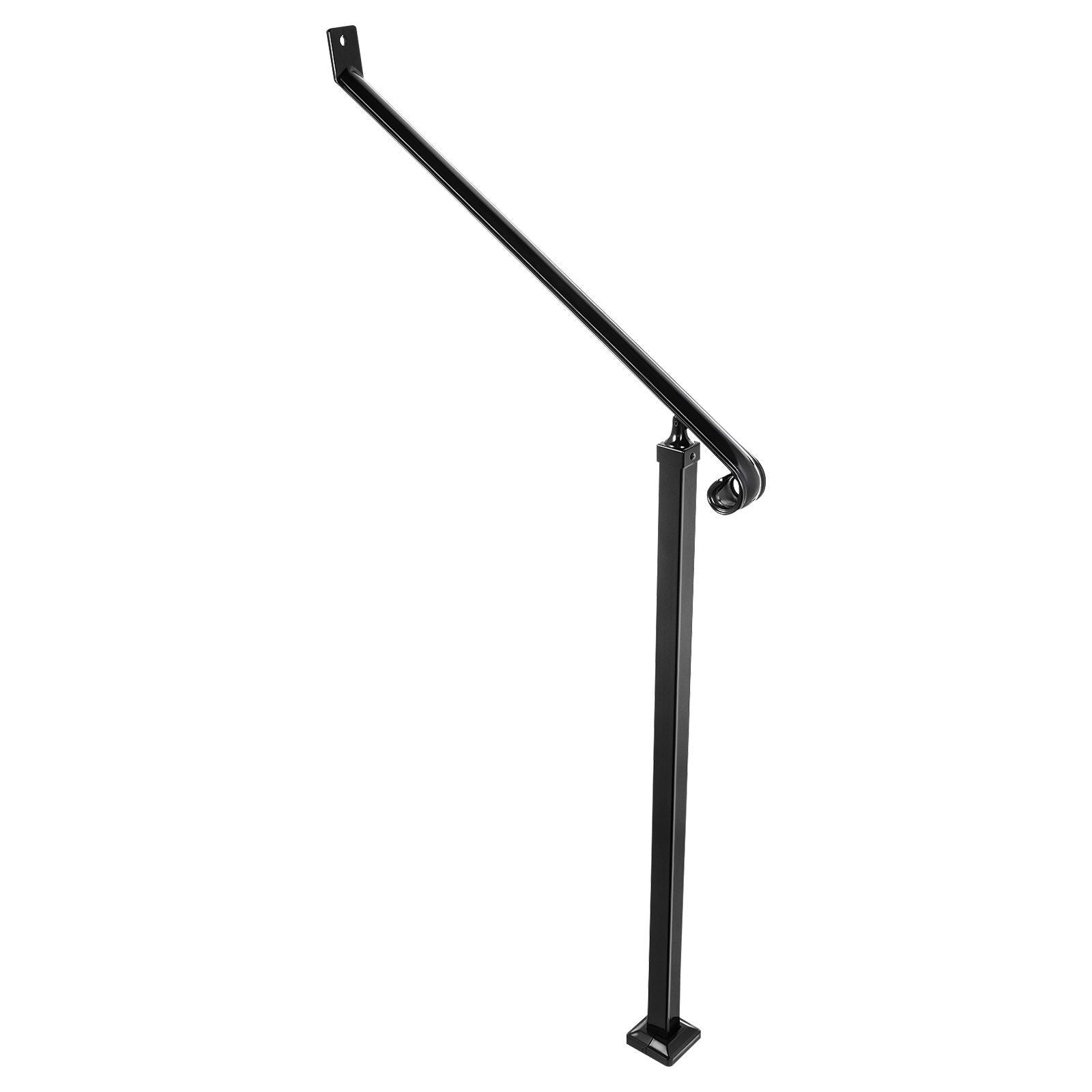 Handrails for Outdoor Steps 2-3 Step Railings Wrought Iron Handrail Stair Railings for Steps Black Iron Railings for Steps Wall and Floor Mounted with Installation Kit