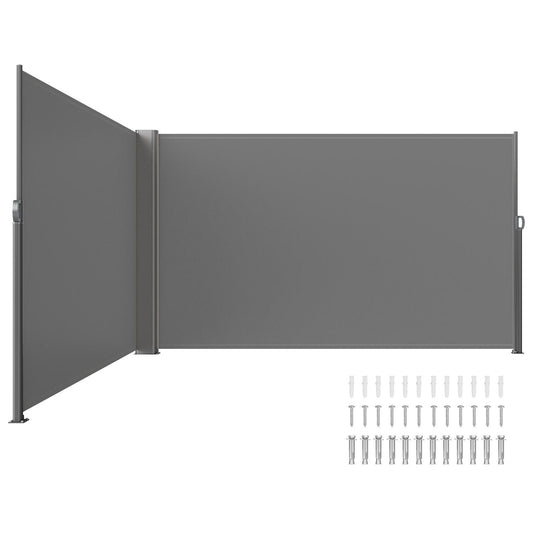 Retractable Side Awning, 71''x 236'' Full Aluminum Rust-Proof Patio Sunshine Screen, Outdoor Privacy Divider & Wind Screen, Works for Courtyard, Balcony, Roof Terraces and Pools, Gray