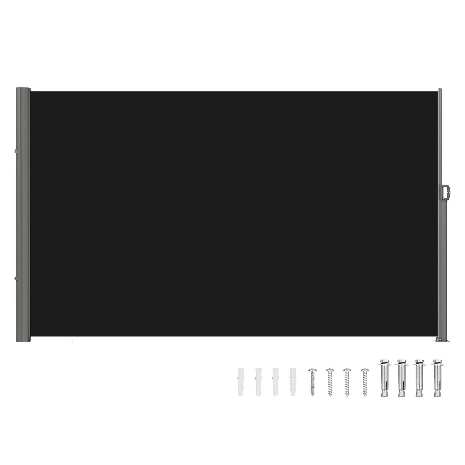 Retractable Side Awning 118" x 71", Retractable Patio Screen Waterproof, Retractable Room Divider Black for Privacy, Garden, Outdoor, Patio and Terrace