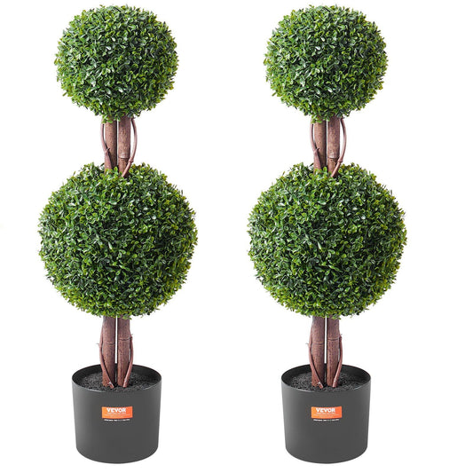 2 Pack 3' Artificial Boxwood Topiary Tree Faux Plant UV Decor In/Outdoor