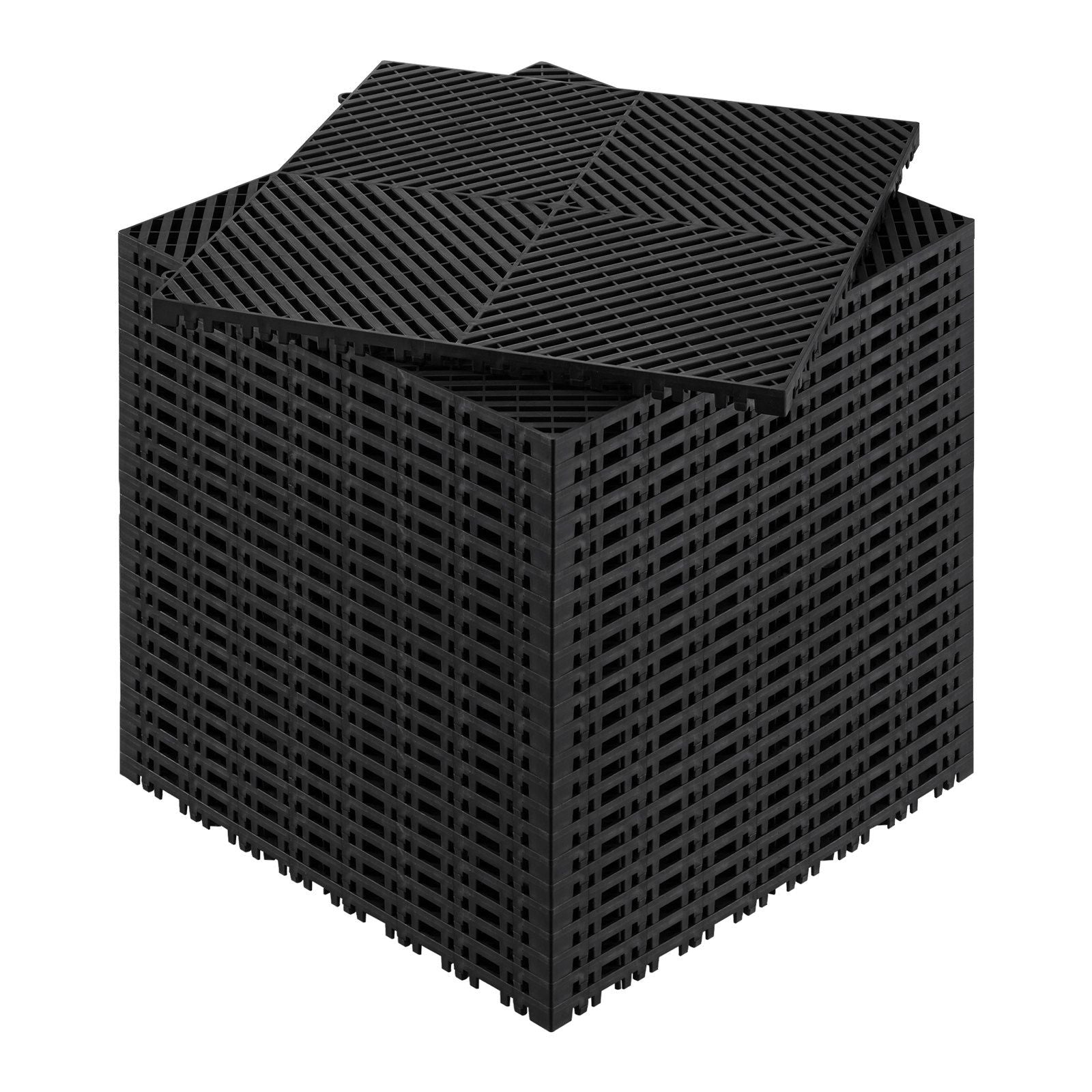 Interlocking Drainage Mat, 15.7'x15.7' Modular Cushion Durable PP Material, 24 Pcs Splicing Drainage Mats, Non-Slip Drainage Floor Tile and Shower Mat, for Garage, Garden, Kitchen&Outdoor, Black