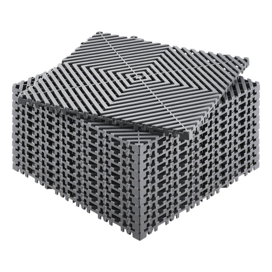 Interlocking Drainage Mat, 12'x12' Modular Cushion Durable PP Material, 12 Pcs Splicing Drainage Mats, Non-Slip Drainage Floor Tile and Shower Mat, for Garage, Garden, Kitchen&Outdoor, Grey
