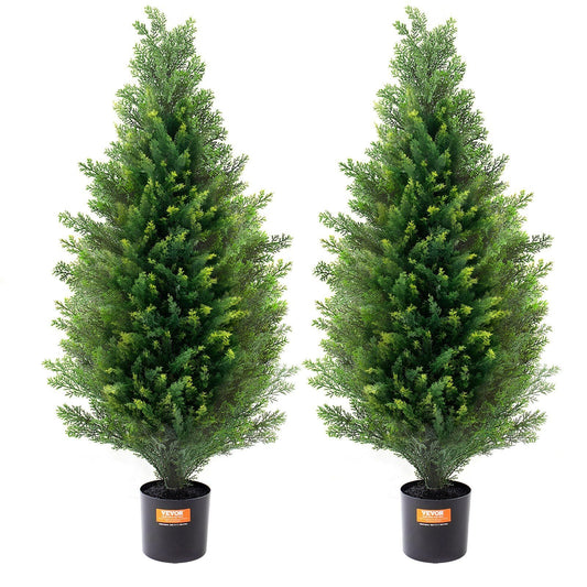 2 Pack 3' Artificial Cedar Topiary Tree Faux Plant UV Decor In/Outdoor