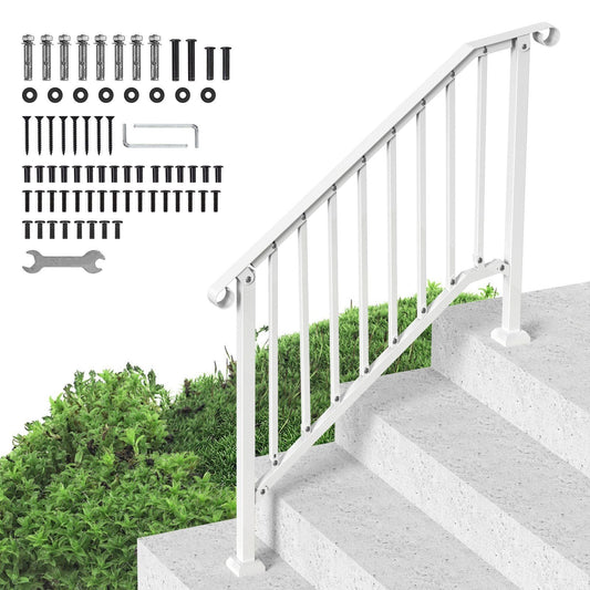 3-4 Step Handrails for Outdoor for Seniors Porch Deck Retro Arch White