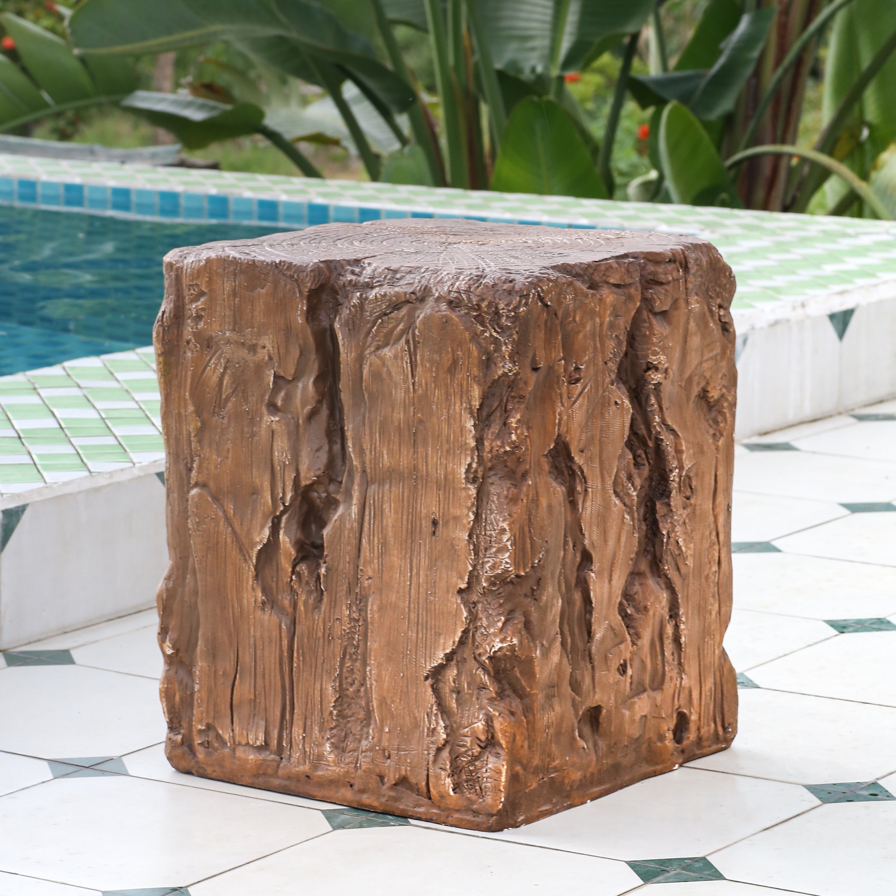 Amira Outdoor and Indoor Stump Shape MGO Side Table Brown Finish